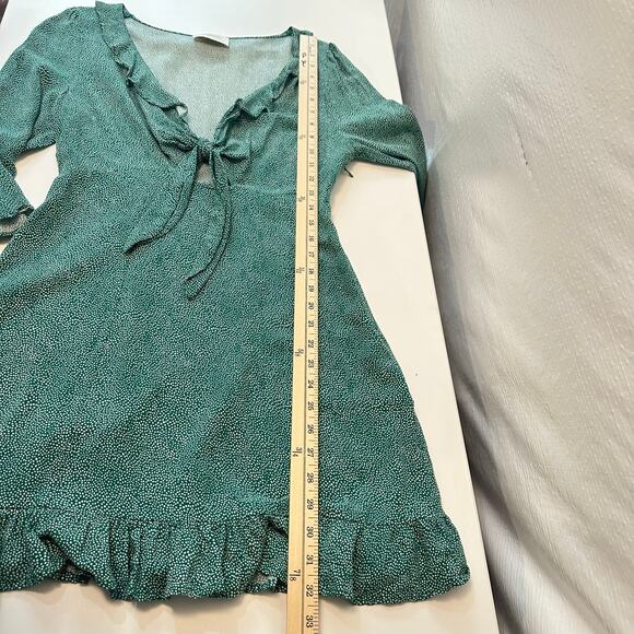 AUGUSTE Diamond Rumba Sleeved Mini Dress Green US 6 Long Sleeve Coquette Fairy - Picture 10 of 14
